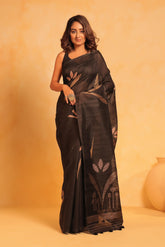KAVVYA soft & lightweight black color benarasi handloom saree - KAVVYA